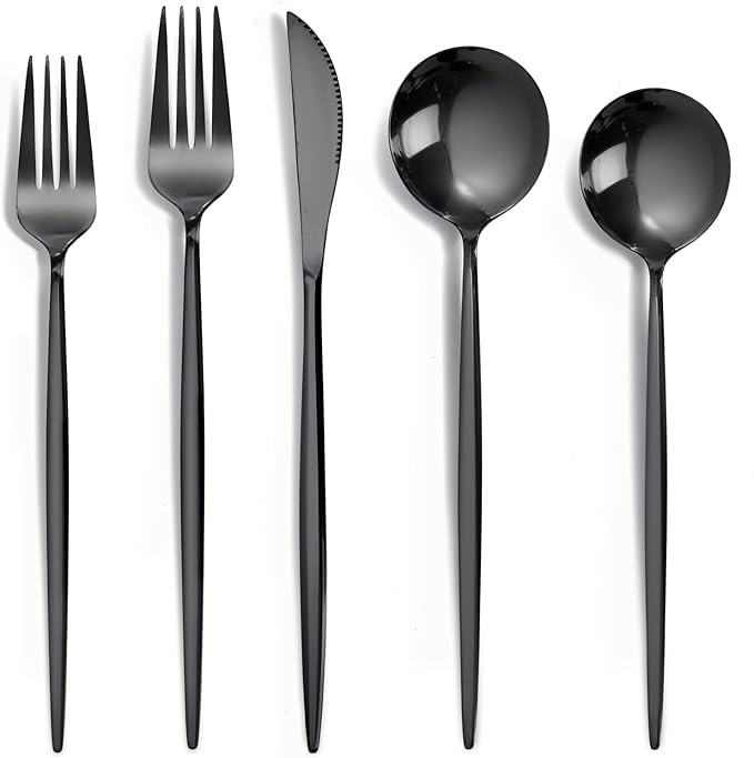 NOCCUR 40-Piece Stainless Steel Black Silverware Set for 8 - Black Utensils Set Include Knives Spoons and Forks for Home&Party