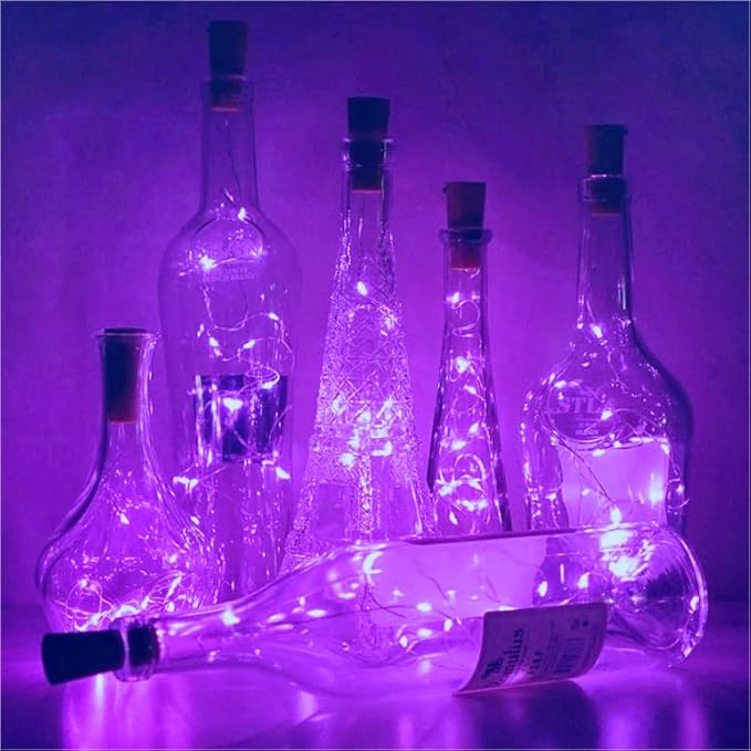 Wine Bottle Lights with Cork, Battery Operated 20 LED Cork Shape Silver Wire Colorful Fairy Mini String Lights(No Bottles) for DIY, Party, Decor, Christmas, Halloween,Wedding (3, Purple)