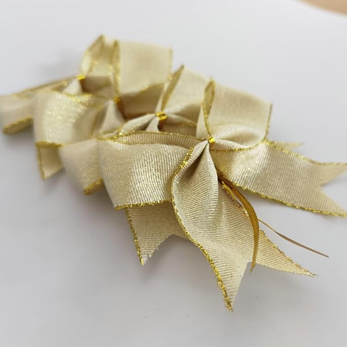 50pcs 3-1/2" White Gold Bows with Twist Ties for Gift Wrapping Packing Christmas Decoration (W.Gold)