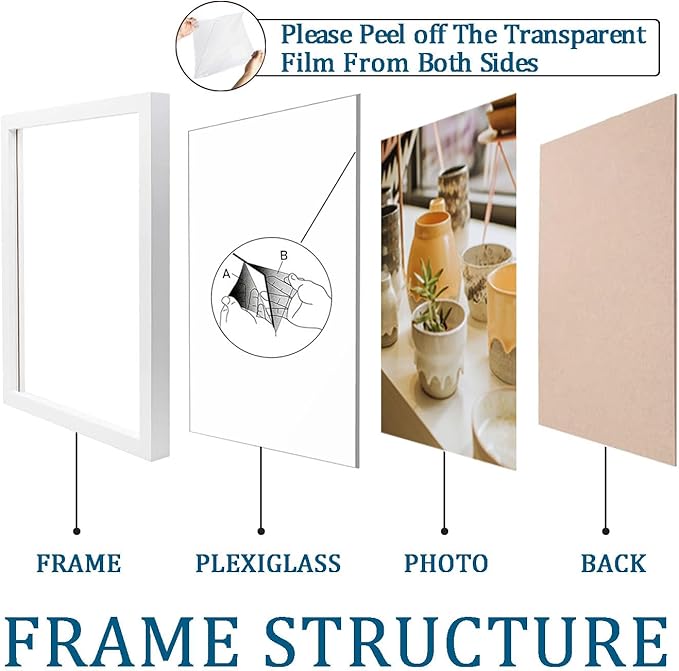 KTKDE A3 Poster Frame White Woodgrain Picture Frame-11.7x16.5in Set of 3- Photo Frame,Certificate Frame with Plexiglass for Wall Mount or Table Top Display