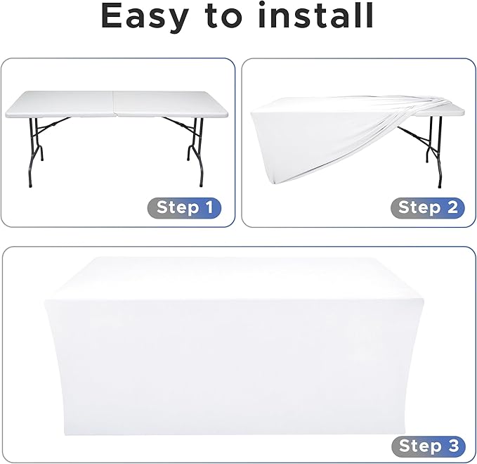 Nasitos White Fitted Table Covers for 6 Foot Tables - 72 x 30 Inch - 2 Pack Stretch Spandex Rectangle Table Clothes, Wrinkle Resistant Tablecloths for Parties, Trade Show, Craft Show, Birthday