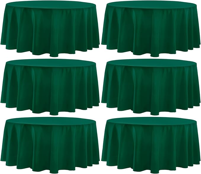 Round Tablecloth 120 Inch 6 Pack Dark Green Tablecloths Washable Decorative Linen Polyester Table Clothes Cover for Dining Table Banquets Buffet Parties and Wedding