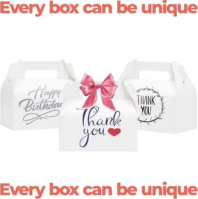 UnicoPak 30 Pack White Gable Treat Boxes Party Favor Boxes for Goodie Snacks Cookie Candy Toys Birthday Party Wedding Shower Holidays 6.5x3.5x4 Inches