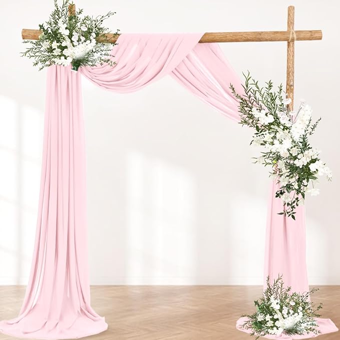 Wedding Arch Draping Fabric 2 Panels 30'' x 18FT Blushing Pink Sheer Chiffon Arch Drapery for Photo Booth Bridal Shower Baby Shower Church Decor Newborn Photography Christening Outdoor Party