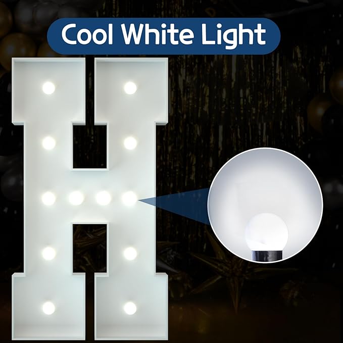 Marquee Letters 4 Feet Tall Large Light Up Letters Baby Shower Decorations Wedding Engagement Happy birthday White Party Decorations Marry Me Sign Big Cardboard Backdrop H
