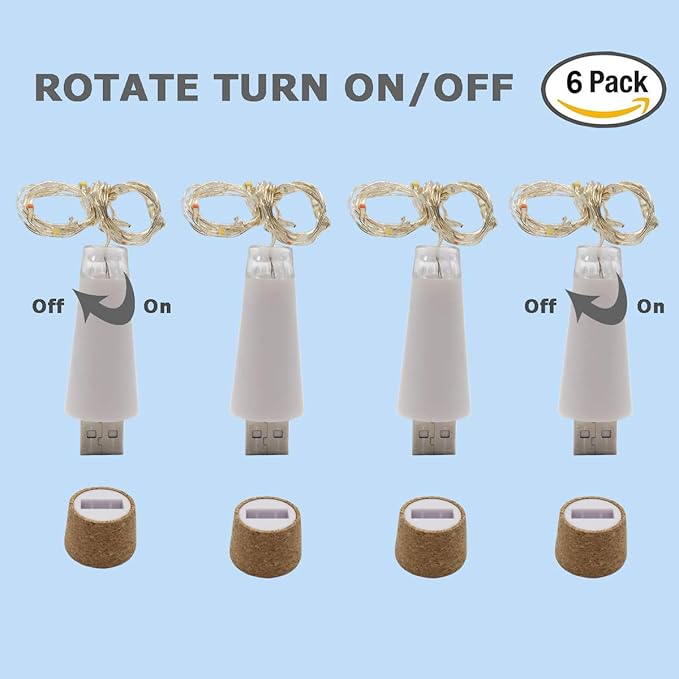 NeoJoy Rechargeable Wine Bottle Lights, LED Cork Lights USB Fairy String Lights Parties Decoration, Warm White
