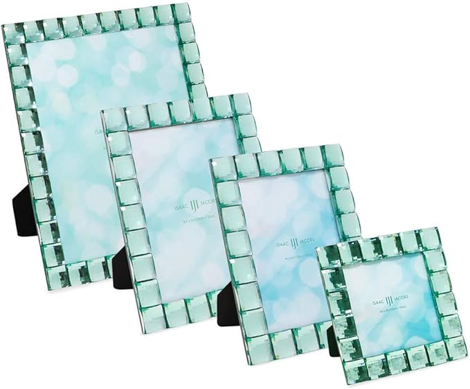 Isaac Jacobs Decorative Sparkling Light Green Jewel Picture Frame, Photo Display & Home Décor (5x7, Light Green)