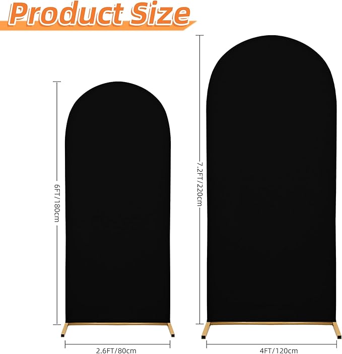 Wedding Arch Covers Arch Backdrop Cover Arch Stand Covers 7.2FT 6FT Set of 2 Arch Cover Spandex Fabric Stretchy Backdrop for Wedding Birthday Party Decoration Baby Shower (Black, Cover Only)