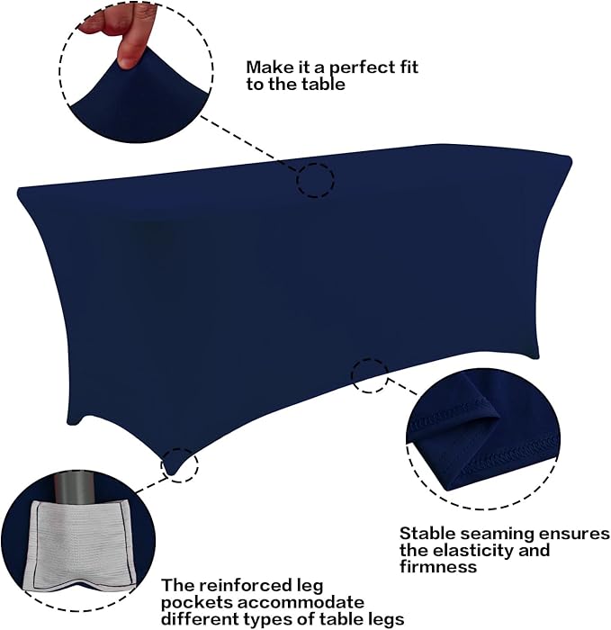 IVAPUPU 6FT Table Cloth for Rectangular Fitted Events Stretch Jean Blue Table Covers Washable Cover Spandex Tablecloth Protector for Party, Wedding, Cocktail, Banquet, Festival