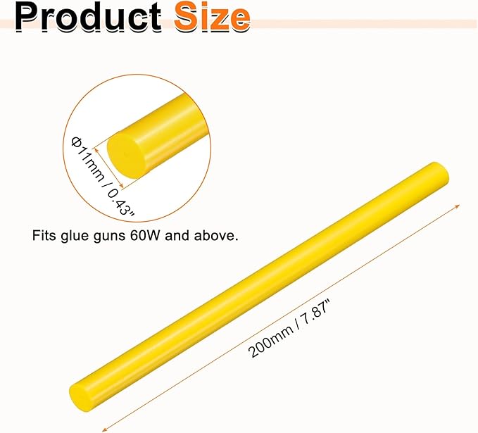 HARFINGTON 10pcs Hot Glue Sticks 0.43" Dia x 7.87" Long EVA Mini Hot Melt Adhesive Glue Stick for Hot Melt Gun Wood Plastic Glass Flowers Fabrics Foam, Yellow
