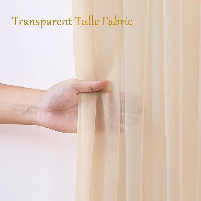 20x10 Champagne Tulle Backdrop Curtains for Parties, Sheer Backdrop Curtain Wedding Photo Backdrop Drapes for Baby Shower Photography Birthday Party