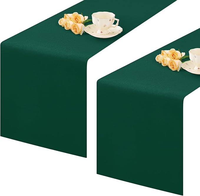 2 Pack Green Small Short Table Runner 12 x 36 Inch Solid Color Runners Coffee Table Dresser for Daily Party Home Decoration