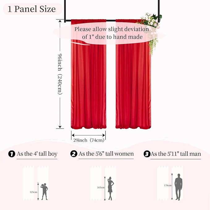 DUOBAO Red Chiffon Backdrop Curtain-2 Panels 29x96-Inch Wedding Backdrops Drapes Beach Curtains for Living Room Voile Window Photography Background for Weddings Ceremony