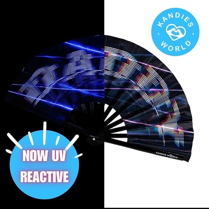 Kandies World Custom Festival Folding Hand Fan - Unique Designs, Made of Bamboo, Clacking Sound, Lightweight - Perfect Rave and Festival Accessory!