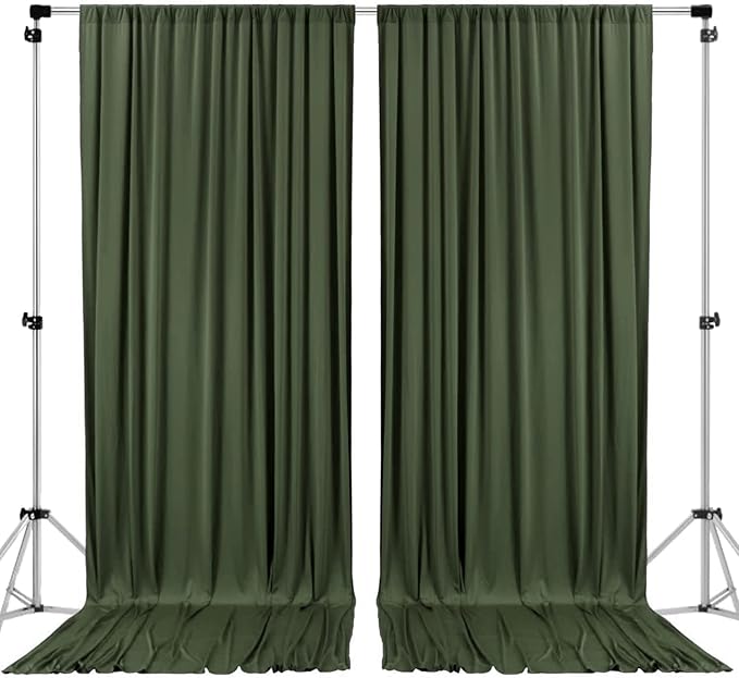 AK TRADING CO. 10 feet x 8 feet IFR Polyester Backdrop Drapes Curtains Panels with Rod Pockets - Wedding Ceremony Party Home Window Decorations - Olive Green