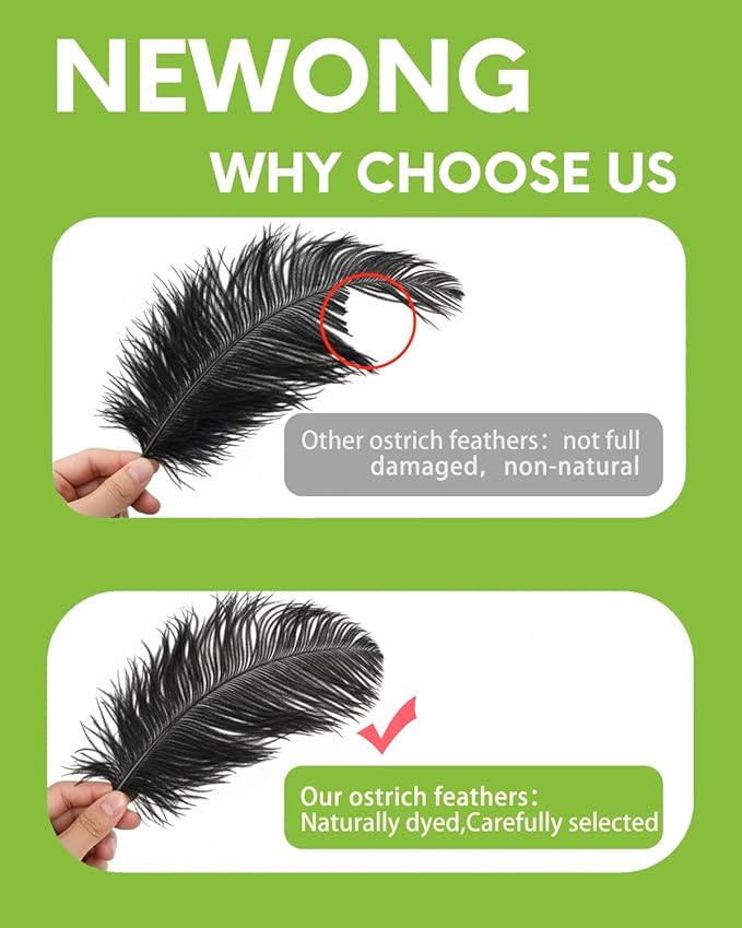 NEWONG 30pcs Black Ostrich Feathers Natural Bulk 9-12inch(23-30cm) Vase Craft Wedding Home Party Centerpieces Christmas Day Decoration