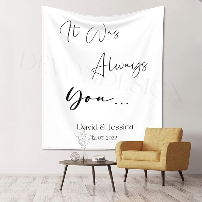 Always You Backdrop - Custom Tapestry with Names & Date, Rustic Sign, Personalized Calligraphy Banner for Ceremony & Reception, Wedding Arch Decorations