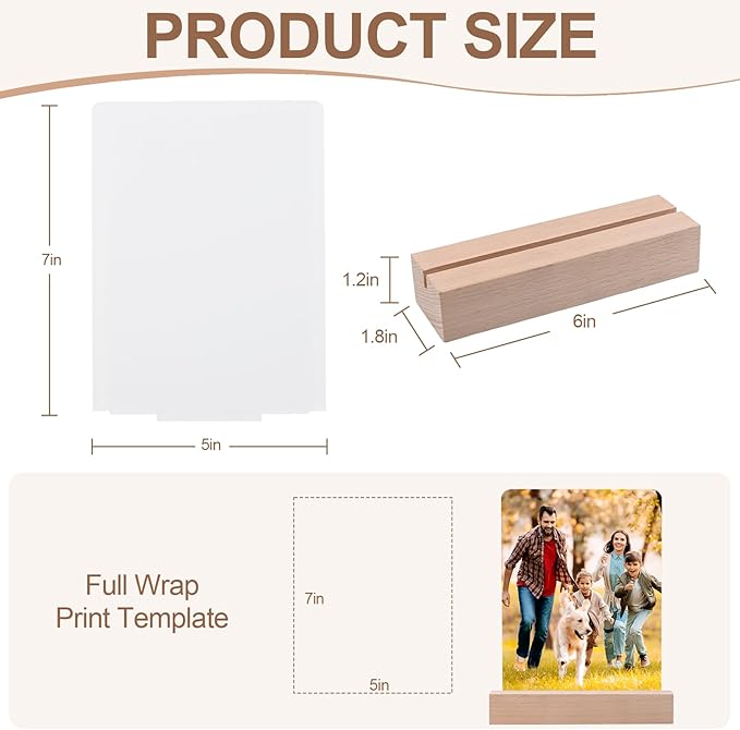 5" x 7"- 4 pcs Acrylic 2 pcs Frame Sublimation LED Acrylic Photo Frames Night Lights Blanks Heart Shape,with Warm Color Light with Wood Stand for Heat Press Machine Printing