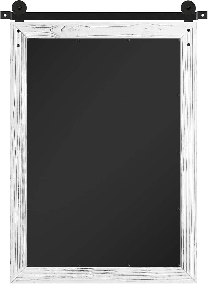 COGOOD Farmhouse Barn Door Mirror - 38" x 25" Rustic Wood Framed Wall Mirror for Bathroom, Living Room, Entryway Wall Decorative (White)
