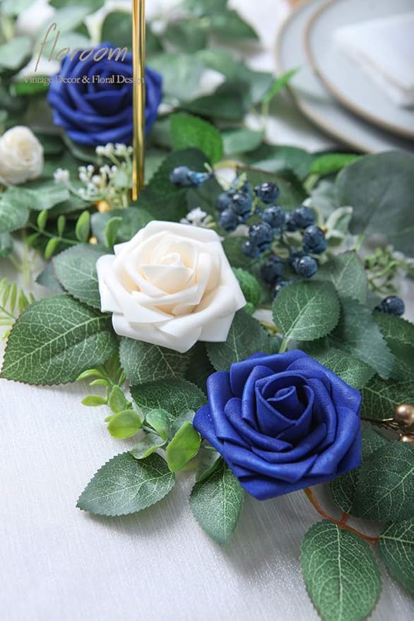 Floroom Artificial Flowers 50pcs Real Looking Champagne Foam Fake Roses with Stems for DIY Wedding Bouquets Bridal Shower Centerpieces Floral Arrangements Party Tables Home Decorations