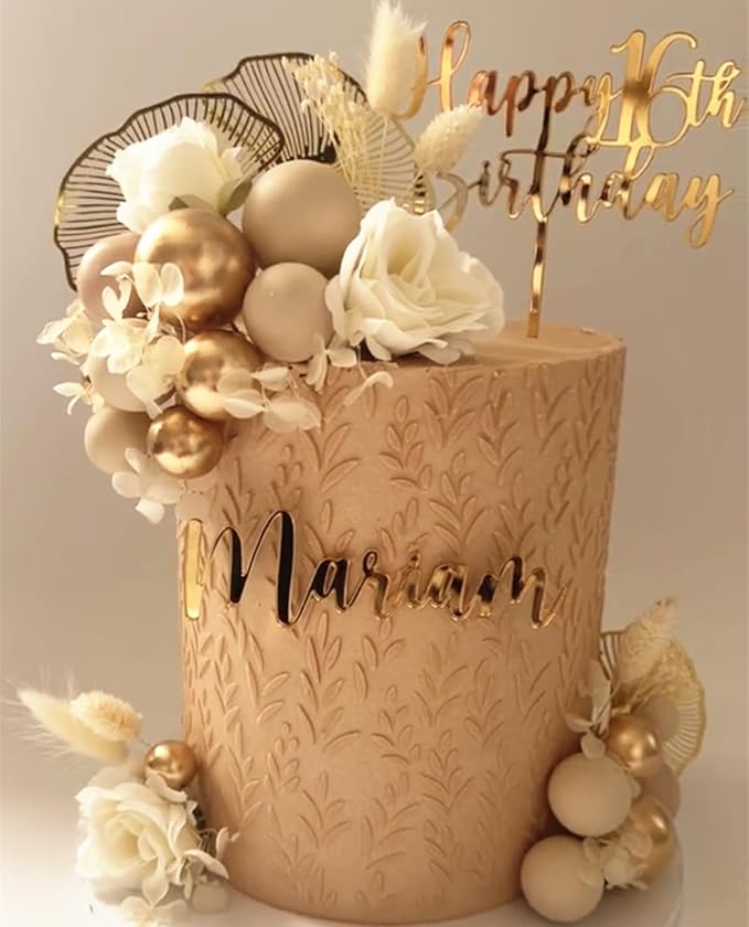 JeVenis Boho Champagne Cake Decoration Gold Balls Cake Decoration Palm Leaves Cake Topper Bohemian White Gold Ball for Wedding Birthday Birthday Anniversary