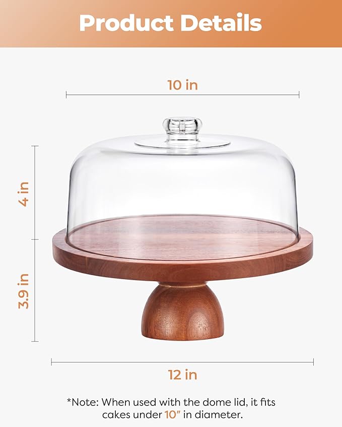 Kootek Wood Cake Stand with Lid, 2-in-1 Wooden Cake Plate & Covered Charcuterie Board, Footed Cake Container Dessert Display Holder with Dome Cover for Weddings, Parties, Bakeries (12 Inch)