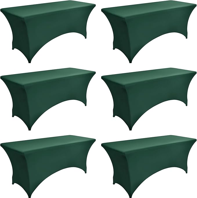 6-Pack 6ft Spandex Table Covers for Rectangle Standard Folding Tables - Wrinkle Resistant Stretch Tablecloths - Ultimate Fitted Table Protector for Parties, Trade Shows, Wedding