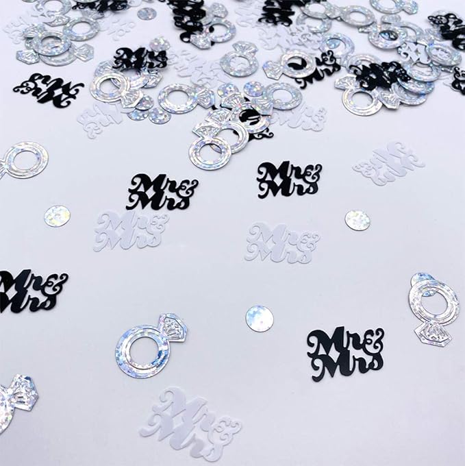 Wedding Party Table Confetti– 1.5 OZ | Mr and Mrs Diamond Ring Confetti for Wedding Shower Engagement Party Decorations I Cake Table Decor Supplies