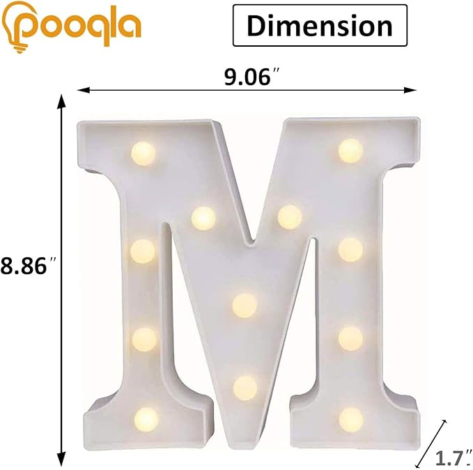 Pooqla LED Marquee Letter Lights, Warm White and Cool White Decorative Lighted Letters, Light Up Alphabet Letters for Boys Girls, Party, Wedding, Bar, Night Light, Birthday Decoration, Letter M