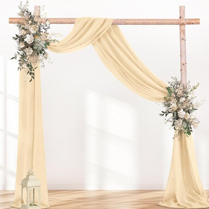 Champagne Wedding Arch Draping Fabric 1 Panel 29" × 20FT Sheer Drapes Outdoor Curtain for Wedding Ceremony Baby Bridal Shower Arch Ceiling Backdrop Decor