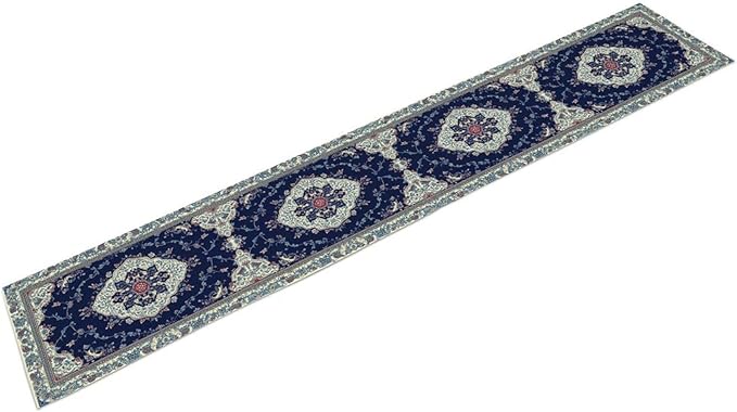 Elegant Palace Boho Blue Table Runner Vintage French Style Farmhouse Geometric Home Farmhouse Kitchen Table Dining Coffee Room Garden Party Wedding Decor 13x72in