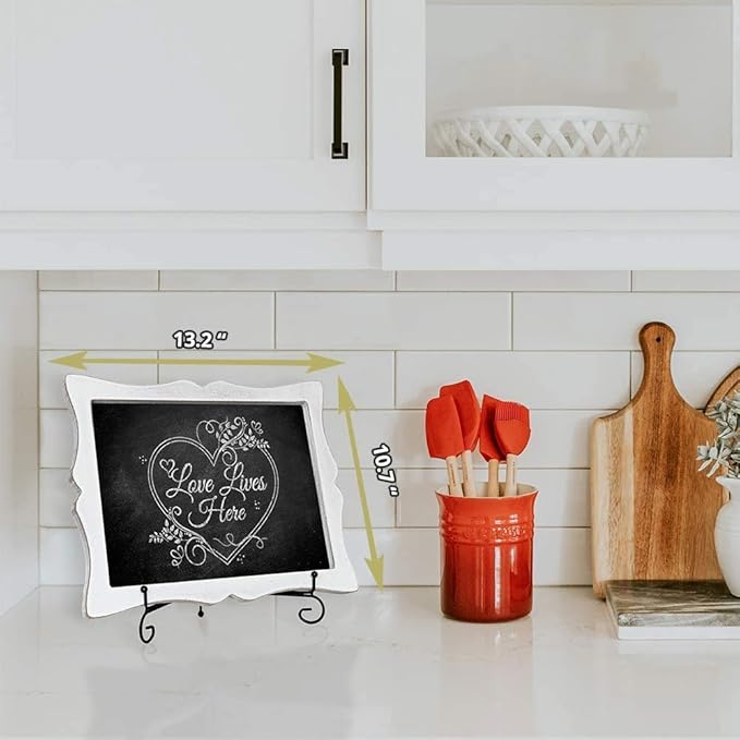Tabletop Small Chalkboard Sign with Easel (11x13) + 8 Brilliant Liquid Chalk Markers | Hanging or Freestanding Framed Chalkboard with Hand Crafted Sweetheart Frame