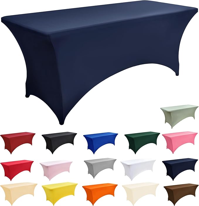 2-Pack 6ft Spandex Table Covers for Rectangle Standard Folding Tables - Wrinkle Resistant Stretch Tablecloths - Ultimate Fitted Table Protector for Parties, Trade Shows, Banquet