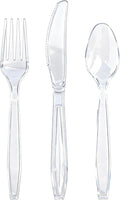400 Count Heavy Duty Clear Plastic Silverware, 160 Forks, 160 Spoons, 80 Knives, BPA-Free and Heat Resistant, Disposable Cutlery set, Premium Clear Utencils for Party and Daily Use