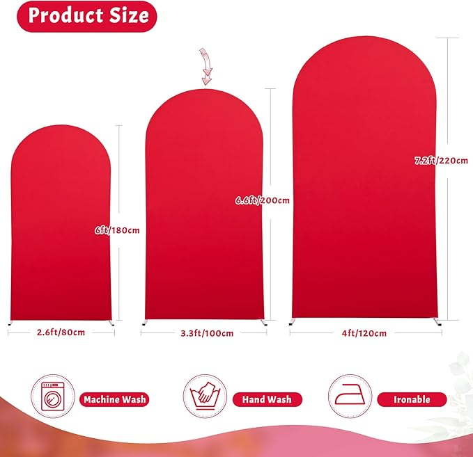 7.2FT Red Arch Cover - Polyester Fitted Wedding Arch Stand Covers Round Top Chiara Arch Backdrop Cover for Birthday Party Banquet Photo Background Decoration