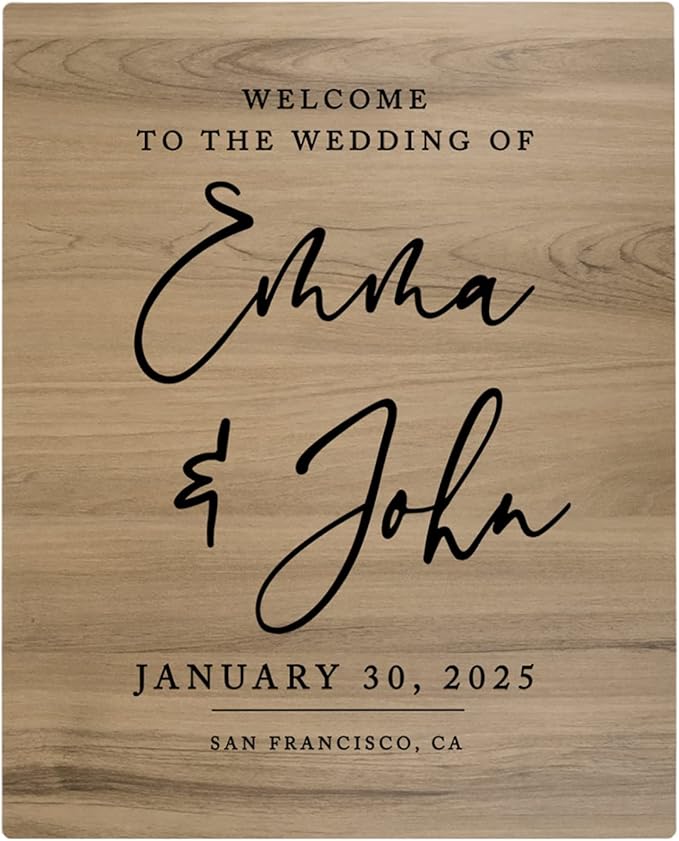 Andaz Press Large Wooden Welcome Sign for Wedding Rustic Welcome Sign 16" x 20" Custom Names Date & Location Script Wedding Signage English Oak MDF Wood Finish Wedding Reception Indoor Outdoor Signs
