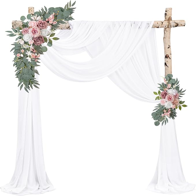 Wedding Arch Draping Fabric 8 Panels 20Ft Length x 28" Width White Arch Drapes Chiffon Fabric Sheer Curtains Backdrop for Party Bridal Decorations Wedding Ceremony Ceiling Stage Reception Decor