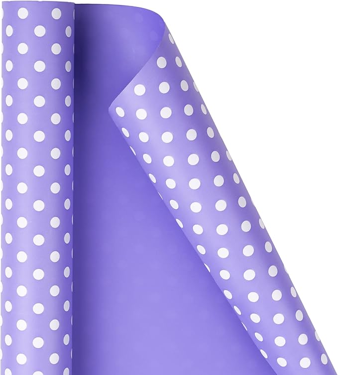 WRAPAHOLIC Reversible Wrapping Paper - Mini Roll - 17 Inch X 33 Feet - Light Purple and Polka Dot Design for Birthday, Holiday, Wedding, Baby Shower