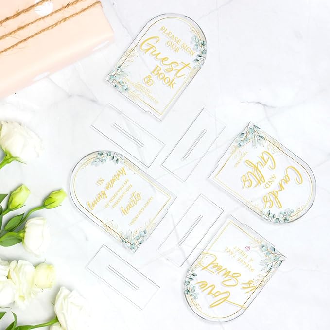4-Piece Acrylic Wedding Sign Set for Ceremony & Reception - 5x7 Inch clear Guest Book, Cards & Gifts, Please Sign Our Guest Book, Please Take One, In Loving Memory - Wedding Decor Bundle