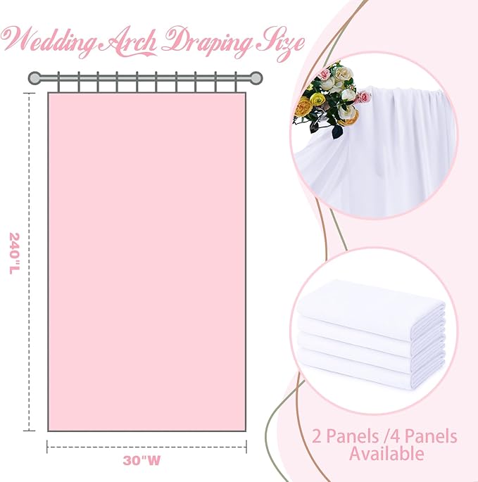 SiinvdaBZX 2 Panels Wedding Arch Draping Fabric 30" x 20Ft White Sheer Chiffon Fabric Outdoor Extra Long Decorative Drapery Fabric for Party Ceremony Ceiling Curtain Backdrop