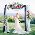 3 Panels 20Ft Chiffon Wedding Arch Drapes Navy Sheer Ceiling Drapes Romance Coast Atmospher Wedding Arch Draping Fabric Arbor Drapery Wedding Anniversary Decorations (White+Aqua+Navy)