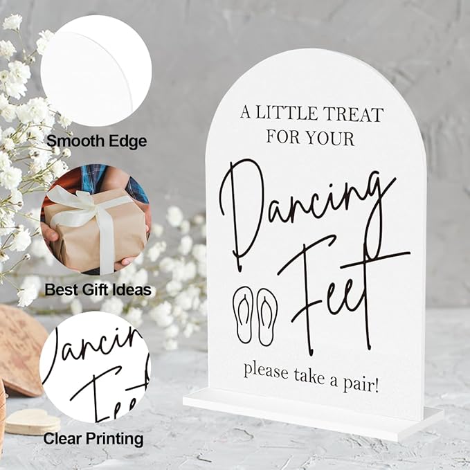 Dancing Feet Sign, Wedding Flip Flops Sign, Wedding Engagement Bridal Shower Reception Party Table Desk Acrylic Decor