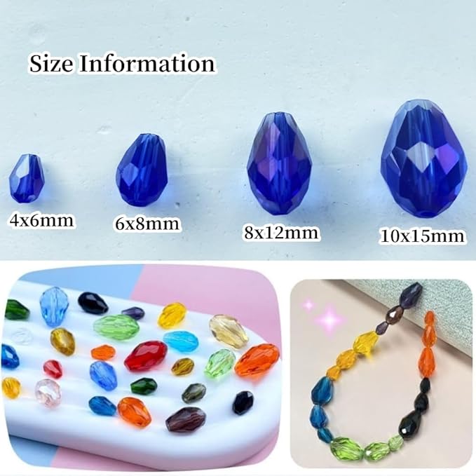 50pcs 10x15mm Teardrop Crystal Glass Beads Vertical Hole Faceted Glass Teardrop Spacer Beads for Bracelets Necklace Earring DIY Jewelry Making Craft(Blue AB)