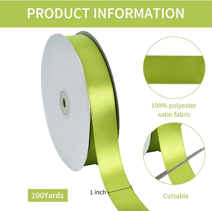 TONIFUL 1 Inch x 100yds Sage Olive Green Satin Ribbon, Thin Solid Color Satin Ribbon for Gift Wrapping, Crafts, Hair Bows Making, Wedding Party Decoration, Invitation Cards, Floral Bouquets