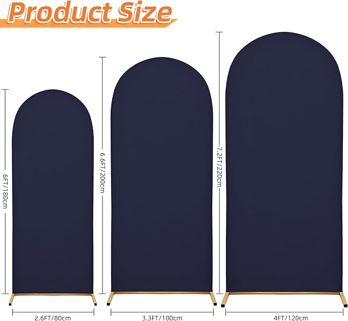 Wedding Arch Covers Arch Backdrop Cover Arch Stand Covers 7.2FT 6.6FT 6FT Set of 3 Arch Cover Spandex Fabric Stretchy Backdrop for Wedding Birthday Party Decoration Baby Shower (Dark Blue)