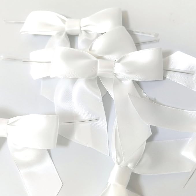 36pcs 3-1/2" White Satin Ribbon Bows with Twist Ties for Big Ribbon Bows for Gift Wrapping Packing Wedding Accessories Decoration (White)