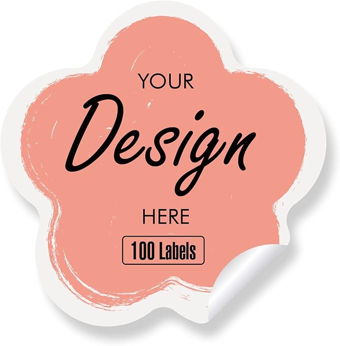 Custom Stickers - Personalized Labels with Floral Design, 100 Pink Rectangular Stickers (Flower, 6"x6")