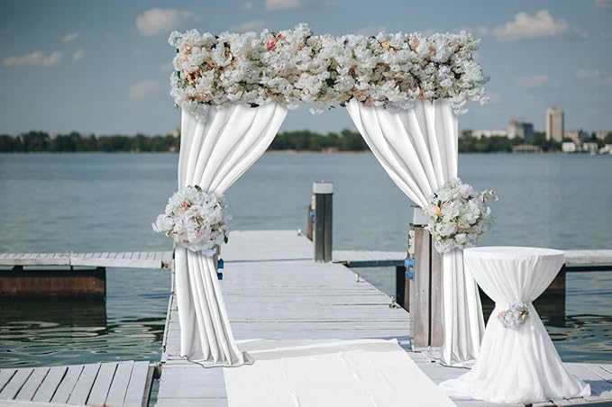 Joydeco White Backdrop Curtains for Parties, Photography Backdrop Drapes for Wedding Decorations Birthday, Wrinkle Free Polyester 5ft x 8ft Fabric Drape 2 Panels with Rod Pockets