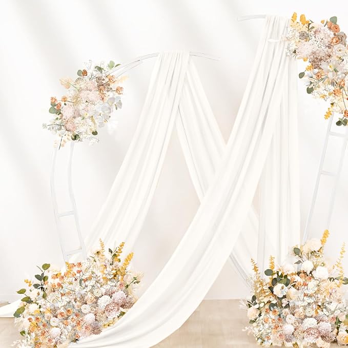 Ivory Wedding Arch Draping Fabric 2 Panels 29" x 20 FT White Drapes for Backdrop Sheer Curtains Wedding Drapes for Romantic Bridal Baby Shower Ceremony Birthday Party Fall Outdoor Events