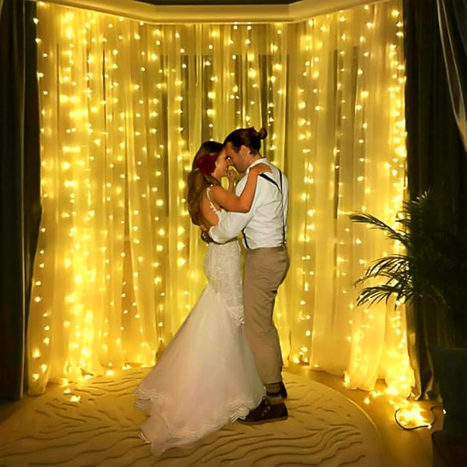 AOMIG Fairy Curtain Lights,300 LED Warm White Window Curtain String Light,8 Modes 9.8×9.8Ft Waterproof Curtain String Light USB&Battery Powered with Remote Contro,String Lights for Indoor,Outdoor